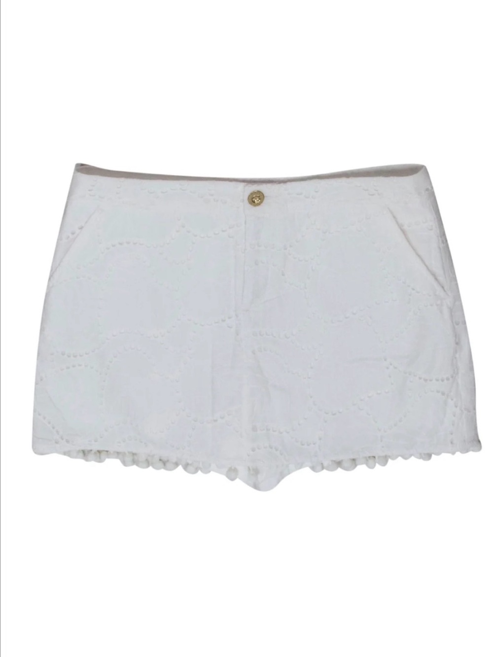 Lilly Pulitzer White Eyelet Pom-Trim Shorts